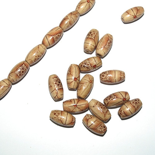 Dřevěné korálky - vzorované 15 x 8 mm (cena 50 ks)
