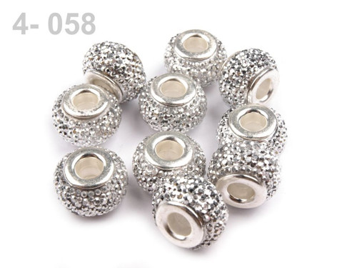Plast.korálky s velkým průvlek. 9x14mm-stříbrn 2ks
