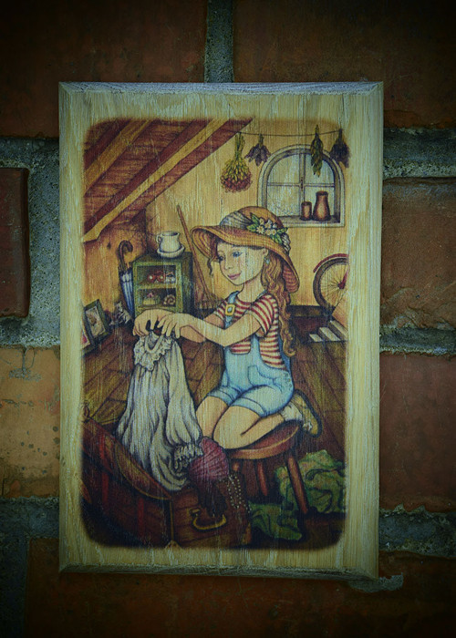 Dřevěný obrázek - Děvčátko na prázdninách