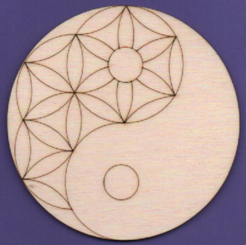 Dřevěný výřez, mandala, Jin a Jang, Květ života