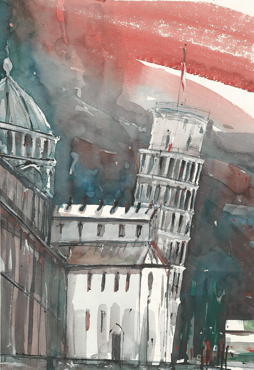 Při cestě na Maltu - Pisa..../ or.akvarel Dlabal