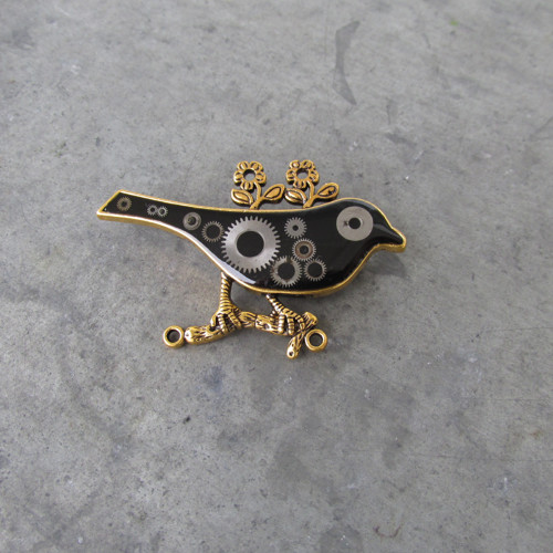 ČERNÝ PTÁČEK, brož, hodinková, steampunk — foto 1