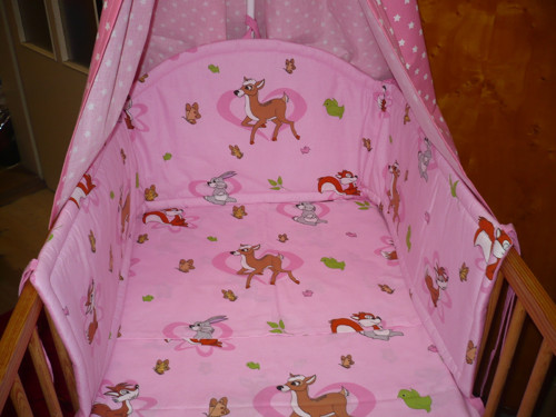 Mantinel do postýlky 180x30 růžová zvířátka