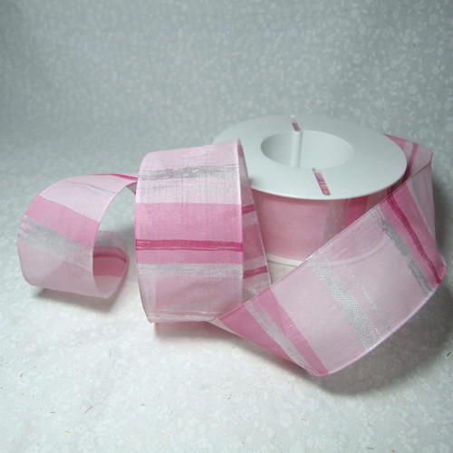 Stuha jemná s proužky, š. 4 cm - růžová