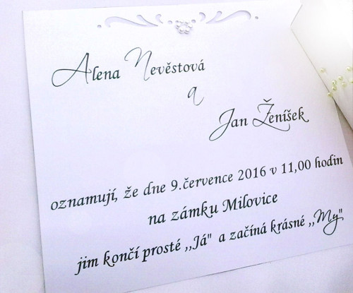 Svatební oznámení s ornamenty a květinkou