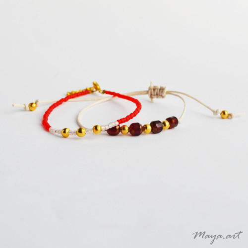 Béžovo-červená sada náramků "SIMPLE BRACELET"