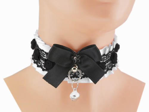 Kitten play collar, bdsm obojek, bílý obojek R1