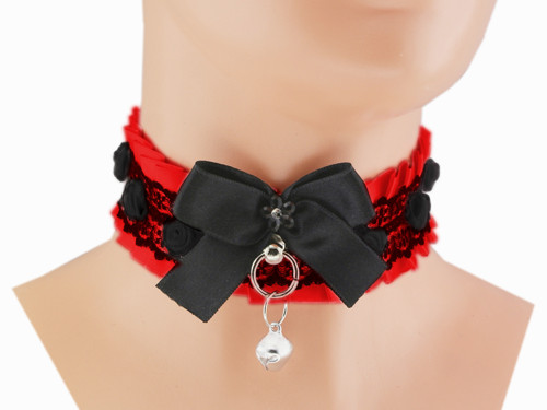 Kitten play collar, bdsm obojek, červený obojek R4