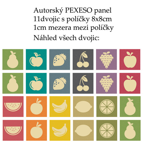 PEXESO panel 8x8cm, 11 dvojic: RETRO OVOCE — foto 1