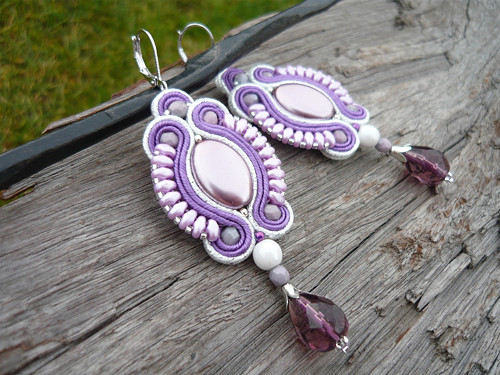 Soutache náušnice Pearl Violet — foto 1