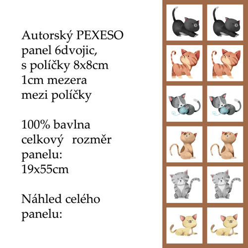 PEXESO panel 8x8cm, 6 dvojic: KOČIČKY — foto 1