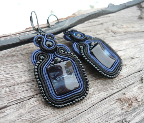 Soutache náušnice Deep Black Sea — foto 1