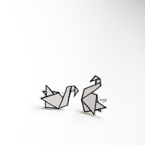 Náušnice: Origami mini labutě