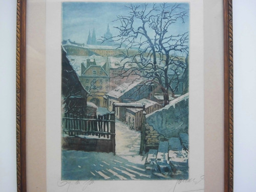 Pohled na Pražský hrad (lept v rámu) — foto 1