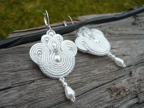 Soutache náušnice Svatební perličkové — foto 1