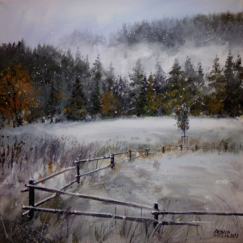Šumava - Mrazivý den - originální akryl — foto 1