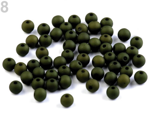 Plastové korálky matné Ø6 mm - zelená khaki(100ks)