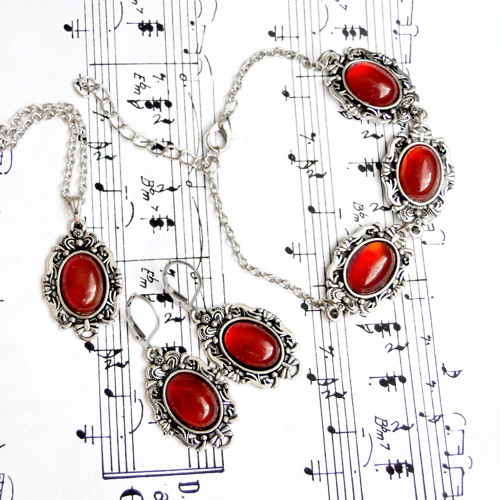 Red Jade Set / Vintage sada s červeným jadeitom