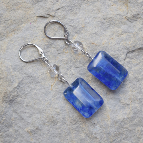 Blue moss quartz - náušnice