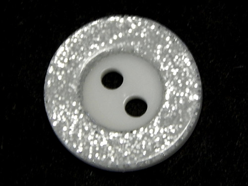 Knoflík, plast, třpyt, 15,25 mm, barva bílá