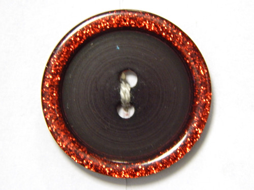 Knoflík, plast, třpytivý okraj, 23mm, červená