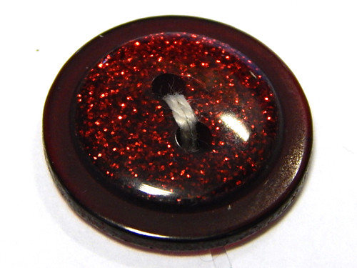 Knoflík, plast, třpytivý střed, 17,8mm, červená