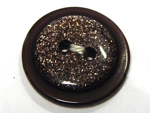 Knoflík, plast, třpytivý střed, 17,8mm, hnědá