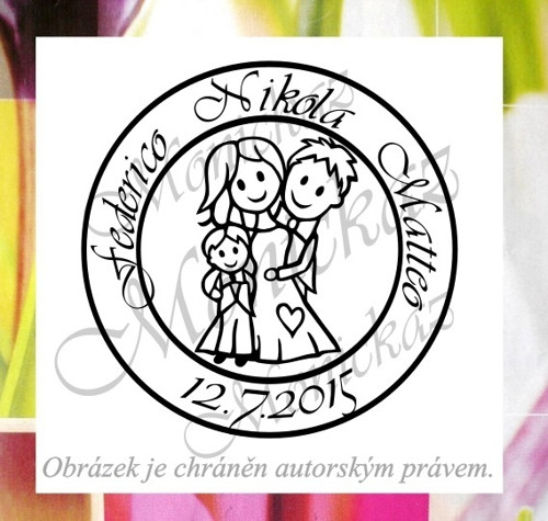 Svatební kulaté s chlapečkem. Svatební razítko 1.
