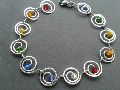 Náramek - DUHOVÝ - chirurgická ocel - Swarovski