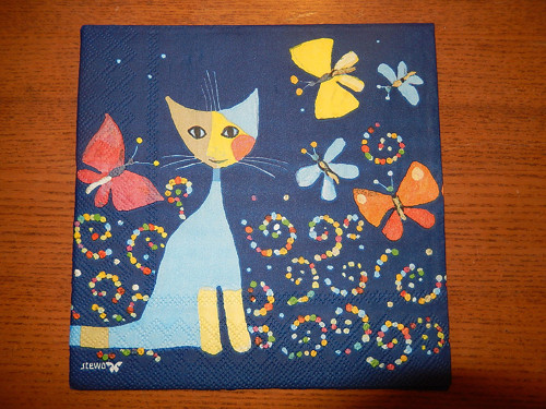 Ubrousek na decoupage - kočička v modrém