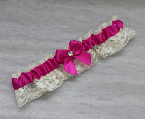 Krajkový ivory/fuchsiový SW podvazek