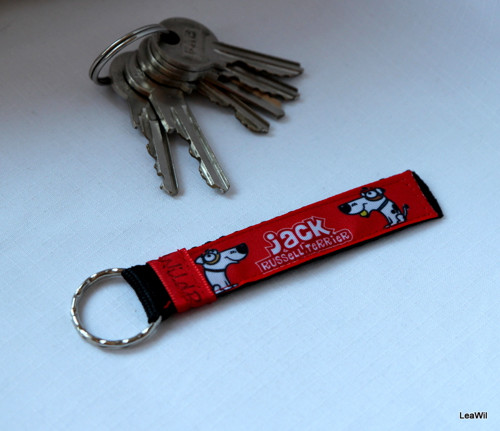 Klíčenka taft 2cm jackrussell pásek s očkem červe