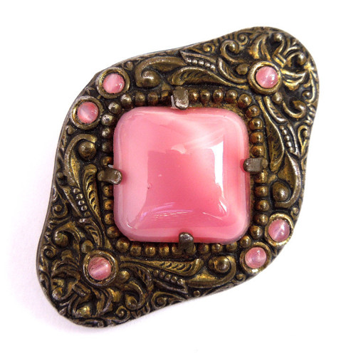 Starožitná brož, s růžovými kameny 4,8 cm x 3,4 cm
