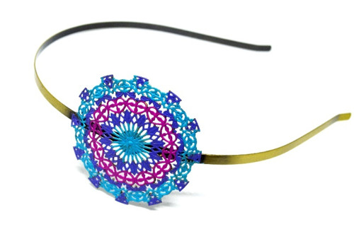 Kovová čelenka mandala modrá a růžová
