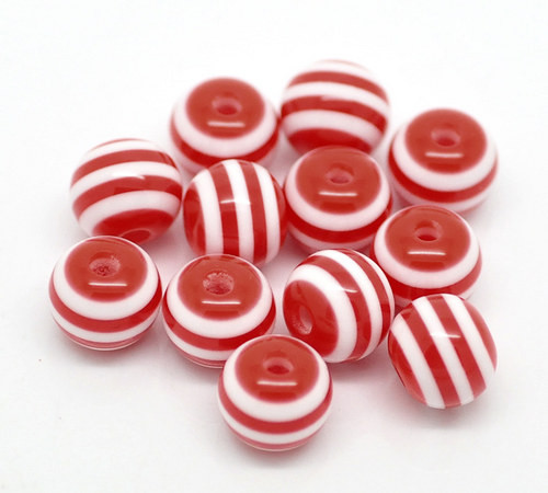 Kuličky pruh /plast /6mm/ červenobílá č.5/ 20ks
