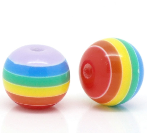 Kuličky pruh /plast /8mm/ duhová / 12ks