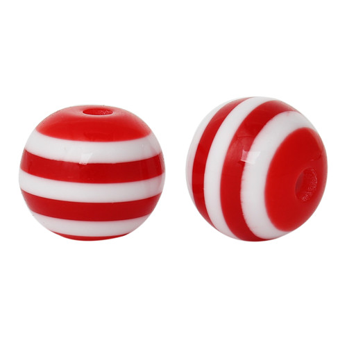 Kuličky pruhované / plast /10mm/ červenobílá / 6ks