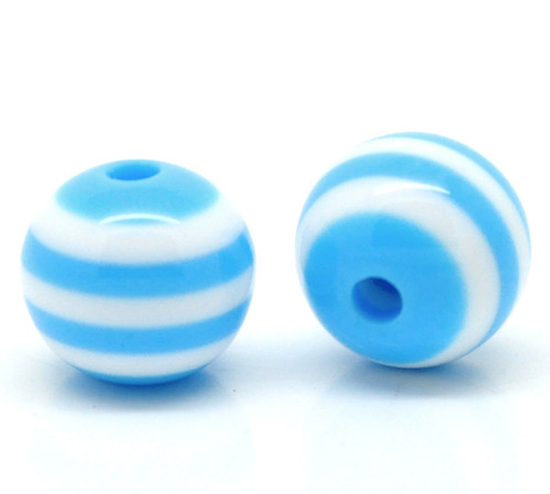 Kuličky pruhované/ plast/ 10mm/ modrobílá sv / 6ks