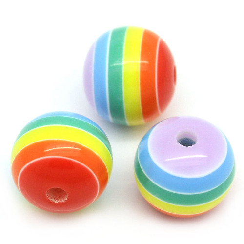 Kuličky pruhované/ plast /10mm/ duha/ 100ks