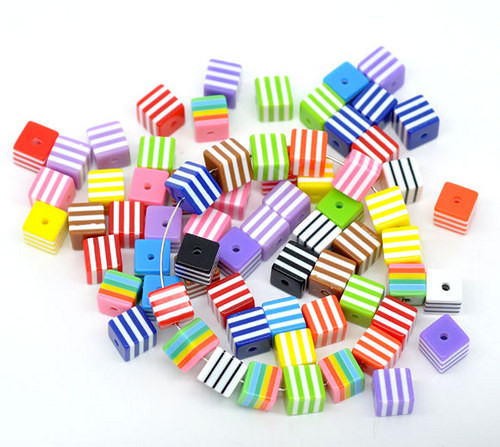 Kostky pruhované /plast/8x8mm/ MIX/ 20ks