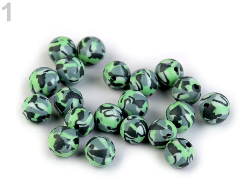 Fimo korálky army Ø8mm (20ks) - zelená