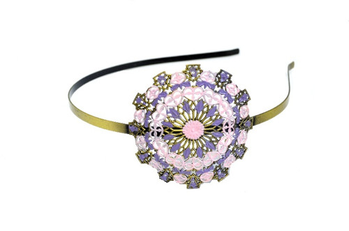 Kovová čelenka mandala fialová a růžová