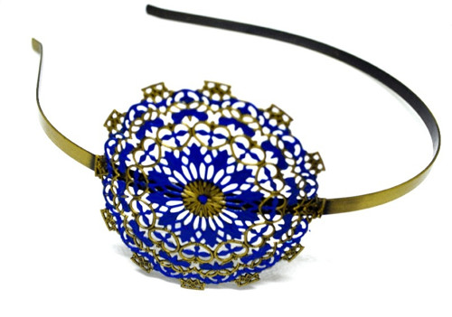 Kovová čelenka mandala modrá