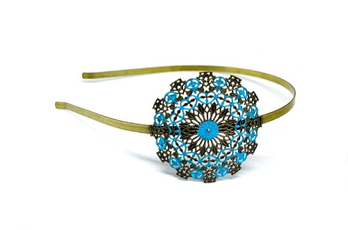 Kovová čelenka mandala tyrkysová