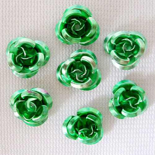 Kovový korálek růže/ zelená/ 10mm/ 10ks