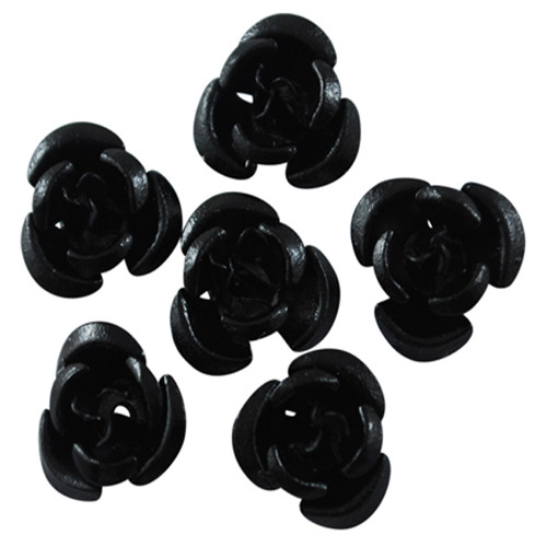 Kovový korálek růže/ černá/ 10mm/ 20ks