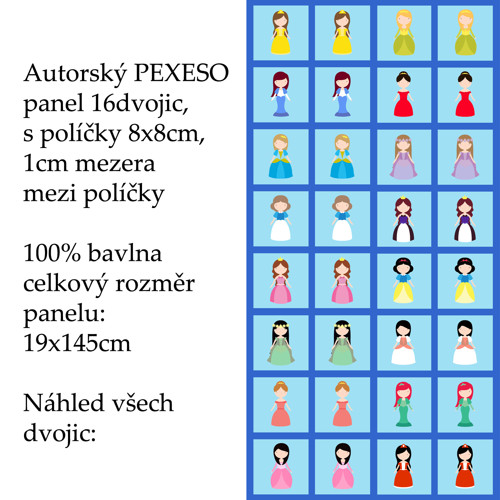 PEXESO panel 8x8cm, 16 dvojic: PRINCEZNIČKY — foto 1
