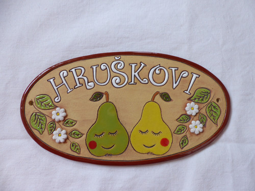 Oválná cedule se jménem (hruštičky) / NA OBJ.