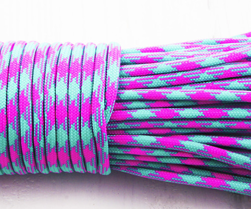 Parašňůra, paracord 330, růžová, tyrkysově
