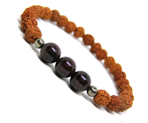 Energetický náramek RUDRAKSHA / GRANÁT / PYRIT